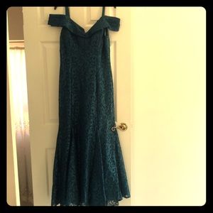 Off the shoulder dark green olive dress